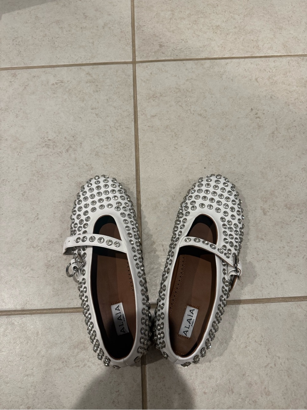 Embellished Leather Mary Jane Flats